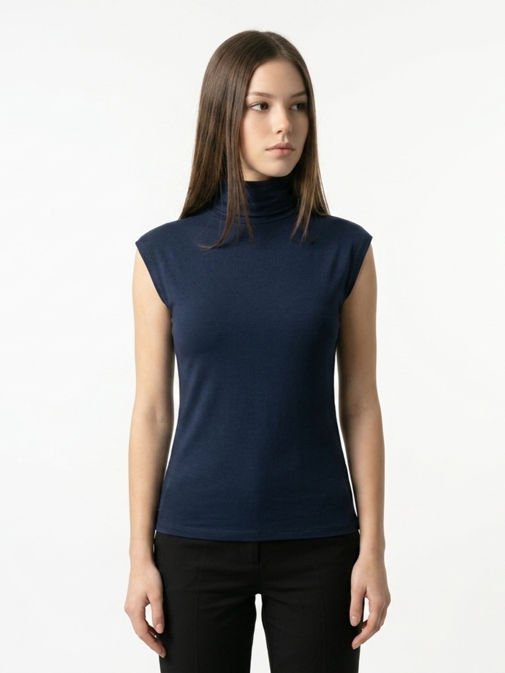 Tahari Navy Sleeveless Turtleneck Camisole